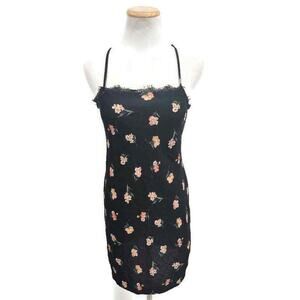 Hollister Black Floral y2k style lace back floral print dress in size XS